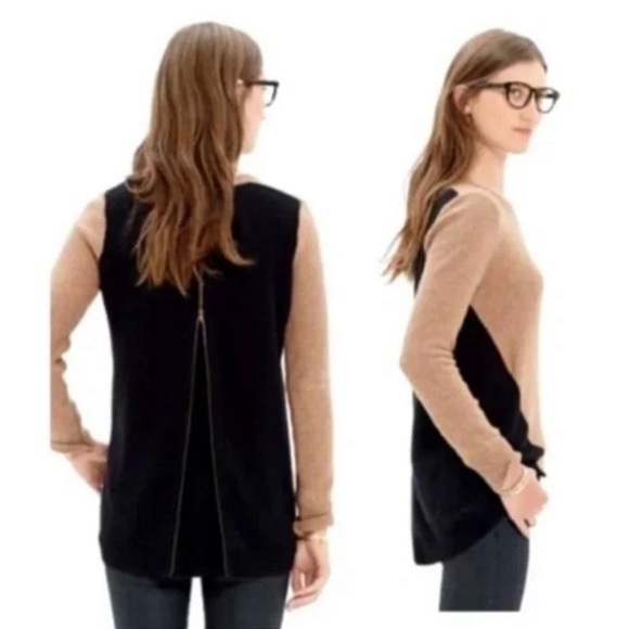 Madewell Tan and Black Crew Neck Back Zip Sweater - Picture 4 of 10